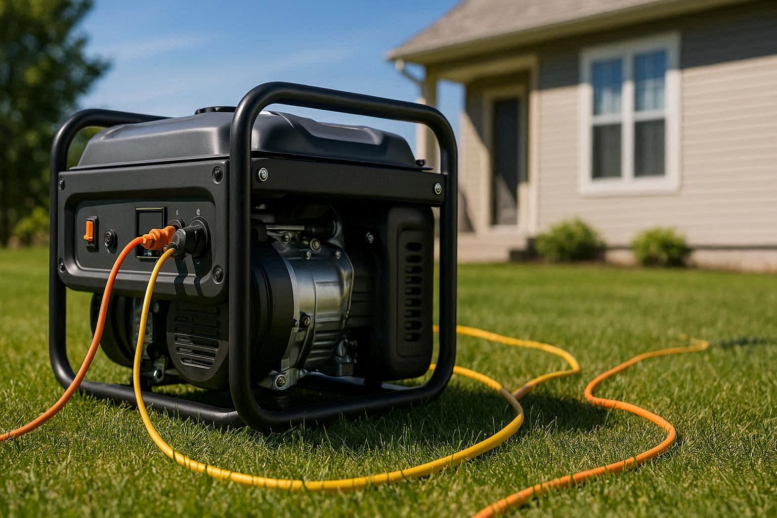 Groupe électrogène portable utilisé devant une maison
